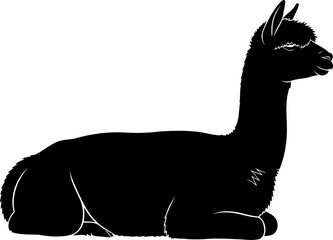 Obraz premium Sitting alpaca silhouette side view farm animal vector illustration