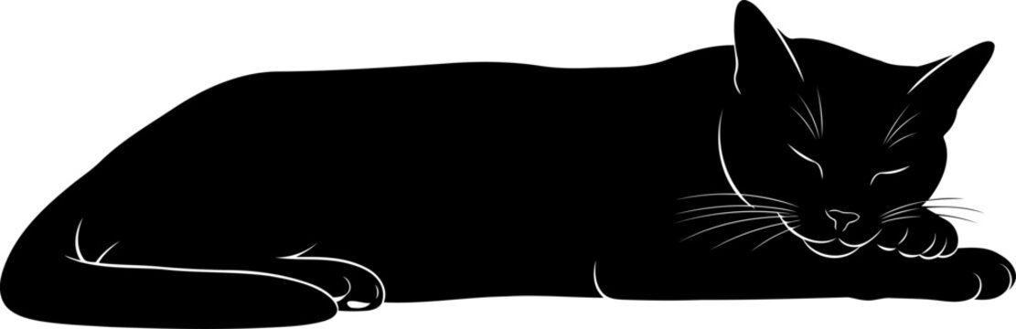 Sleeping cat silhouette side view lying down domestic pet vector illustration
