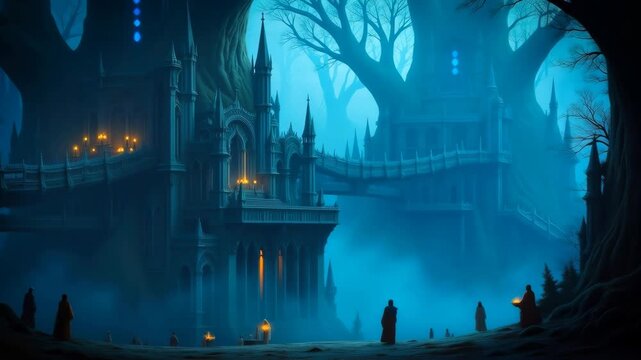 A fairy tale palace in an enchanted forest, magical atmosphere