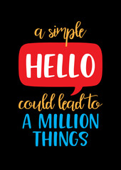 Fototapeta premium A SIMPLE HELLO COULD LEAD TO A MILLION THINGS. Inspirational minimalist motivational quote. Simple vector design. Creative typography, lettering ideas. Editable EPS 10 vector graphic ideal for poster.