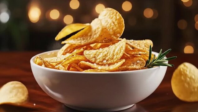 bowl of dried salty potato chips