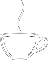 Minimalist Line Art Coffee Cup with Steam &ndash; Simple Hot Beverage Outline for Logo, Menu, App UI &ndash; Morning Coffee Sketch Style Vector