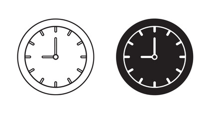 Two analog clocks one outlined and one filled on transparent background silhouette