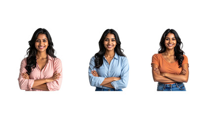 Confident Indian Woman Smiling, Casual Outfit, Front View Portrait, Isolated on Transparent Background