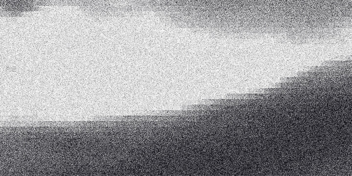 Abstract grayscale gradient noise texture with subtle horizontal banding and pixelated transition from dark to light tones, creating a digital static effect for backgrounds and design elements