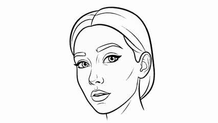 Line art drawing of a young womans face with expressive eyes.