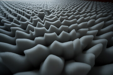 Obraz premium Abstract 3D render of a grey, foam-like material with a distinctive wave or spike pattern, creating a modern, technical, or sound-dampening texture.