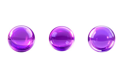 3D Shiny Purple Sphere Icon, Glossy Crystal Bubble, Isolated on Transparent Background