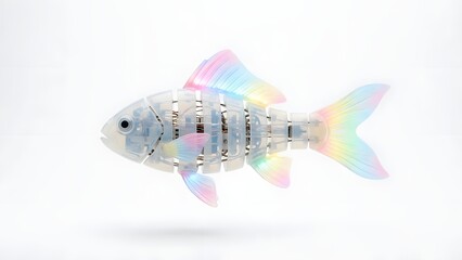 Iridescent holographic fish image with rainbow colors and blurry effect