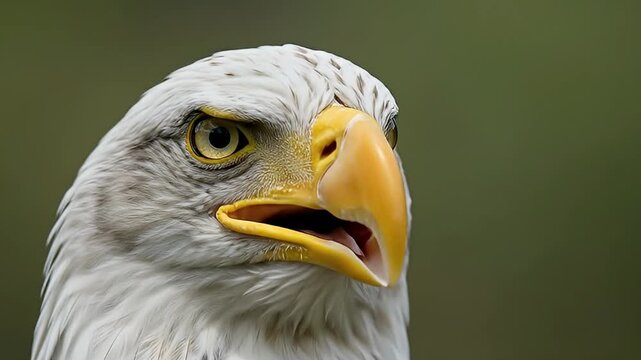 A majestic bald eagle is captured in a captivating close-up, revealing a transition from a moment of calm, with its eye partially closed, to an intensely alert and watchful expression. Its piercing ye