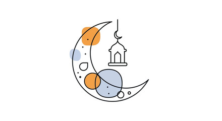 Crescent Moon with Lantern Illustration Design. © Avra