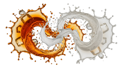 Liquid splash collision with ice cubes