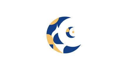 Blue and yellow crescent moon logo. © Avra