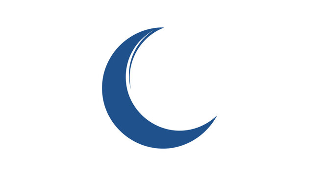 Blue crescent moon shape symbol icon.