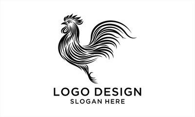 Fototapeta premium Elegant Black and White Rooster Logo Design with Dynamic Line Art.