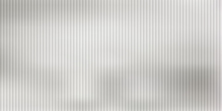Acrylic satin corrugated glass texture light gray background. Blurred soft ribbed transparent striped door window overlay. Metal silver reeded polycarbonate sheet. Abstract vertical gradient pattern