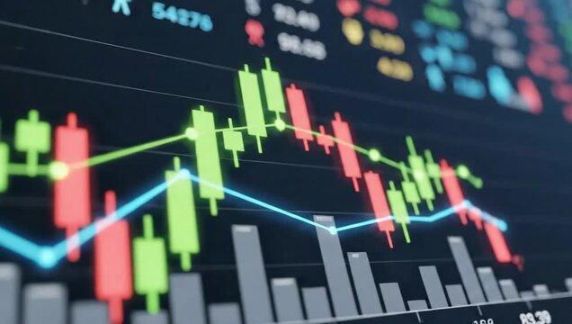 stock market graph with green and red candle sticks