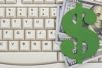 Online money concept with dollar symbol