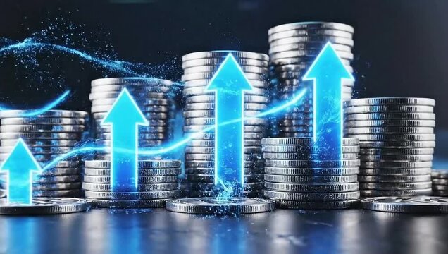 growth business graph with blue arrow as symbol of profit
