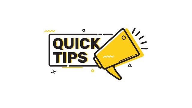Quick Tips Badge with Megaphone. Quick Tips Animated Icon on White Background. 4k videos