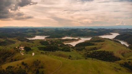 Arial view of Santa Branca,  Countryside and farmland in the state of Sao Paulo, Brazil.