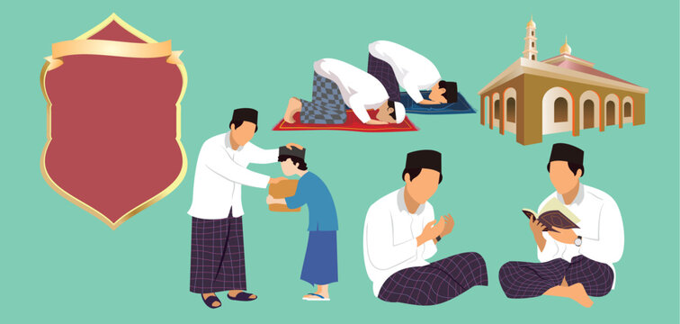Ramadan activities, tadarus, reading the Koran, tarawih prayers, praying, zakat