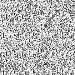 Black and white seamless pattern with flowers.  Vector illustration