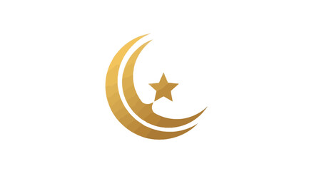 Golden crescent moon and star symbol. © sakura