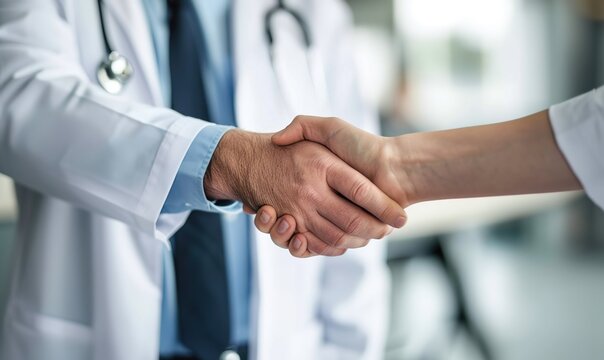 Doctor and Patient Shaking Hands, conveying trust, care, and a positive doctor-patient relationship. Ideal for healthcare marketing, medical practice websites, or patient education materials.