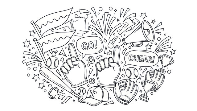 Sports illustration with cheering elements and team spirit decorations