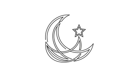 Crescent Moon with Star Simple Line Drawing. © sakura