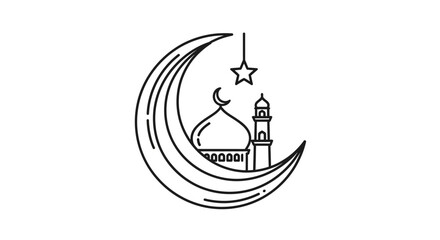 Crescent Moon with Mosque and Star. © sakura