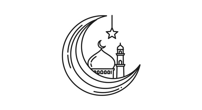 Crescent Moon with Mosque and Star. - Powered by Adobe