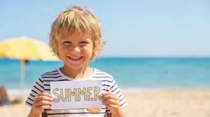 Joyful child celebrating summer at the beach coastal paradise portrait photography sunny environment close-up view family fun concept
