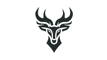 Stylized dark silhouette design of a horned ungulate head against a white background