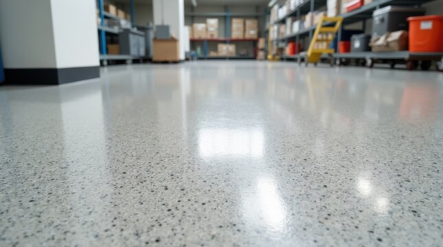 Seamless epoxy resin floor with a glossy finish, strong and smooth surface, durable and protective, perfect for decorative industrial applications 