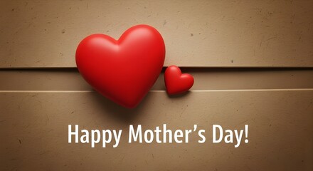 Happy mother's day with two red hearts on a textured background