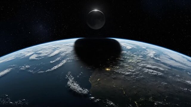 Flat earth theory depicted in a cinematic 3D visualization of the planet from space