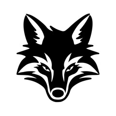 A large fox's head symbol in the center. Isolated black symbol. Illustration on transparent background