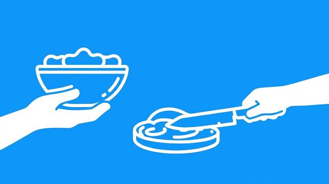 Hand Holding Snack Bowl and Pouring Drink Minimalist Vector Icon Flat 2D vector outline animation illustration 