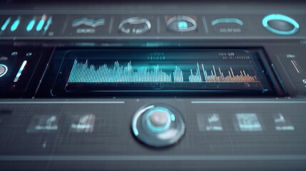 Abstract futuristic digital interface with audio waveform