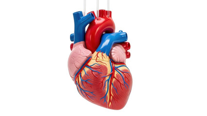 Detailed medical illustration of the human heart with major arteries isolated on transparent background