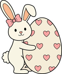 Cute Easter Bunny Hugging Heart Pattern Egg Pastel Vector Illustration.