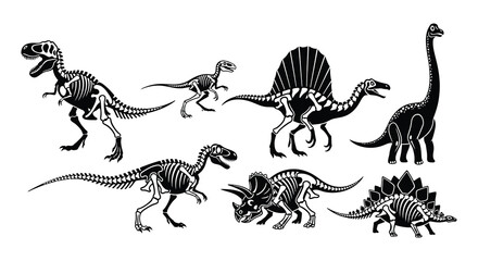 Illustrative collection of dinosaur skeletons showcasing diverse prehistoric reptile anatomy © MdNirob