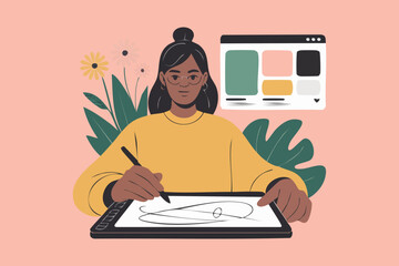 Flat vector illustration of a professional office team working on laptops. Suitable for startup culture, business teamwork, and digital office concepts.
