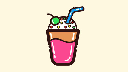 Pink drink icon refreshing beverage with cherry and sprinkles vector design