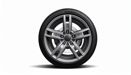 Fototapeta premium Car Tire Mounted on Black Alloy Wheel Showcasing Automotive Performance, Safety, and Modern Wheel Design