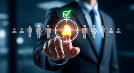 Businessman touching digital security with people symbols