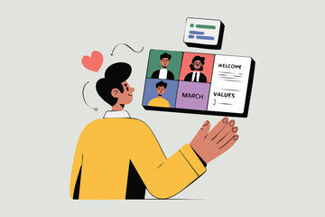 Flat vector illustration of a professional meeting discussion around a table. Suitable for teamwork, corporate collaboration, business strategy, and office communication visuals.
