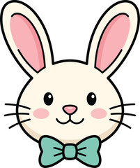 Fototapeta premium Cute Easter Bunny Face with Bow Tie Vector Illustration.